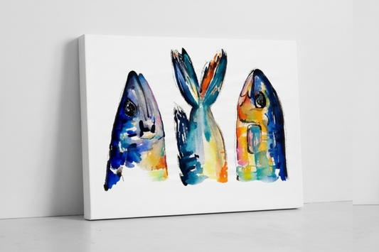 Blue Catch Trio Ocean Watercolor Art Print