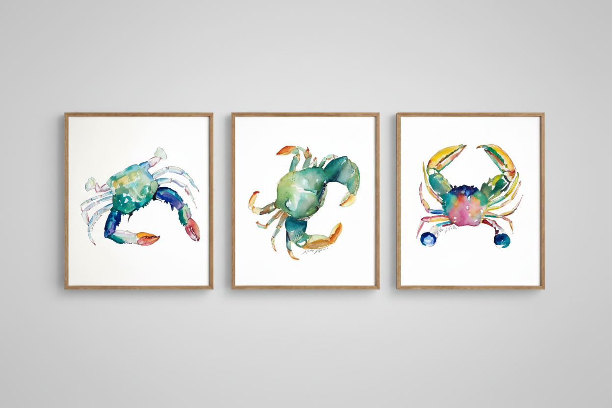Coral Claw Crab Watercolor Art Print