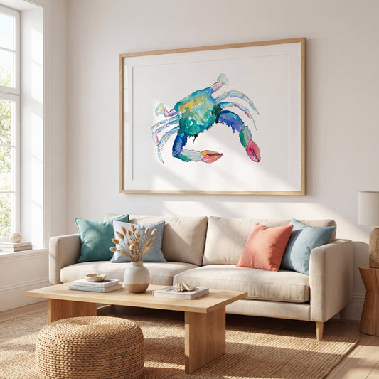 Coral Claw Crab Watercolor Art Print