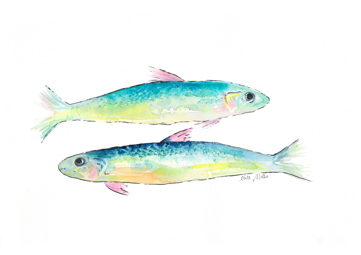 Green Blue Tide Fish Watercolor Art Print