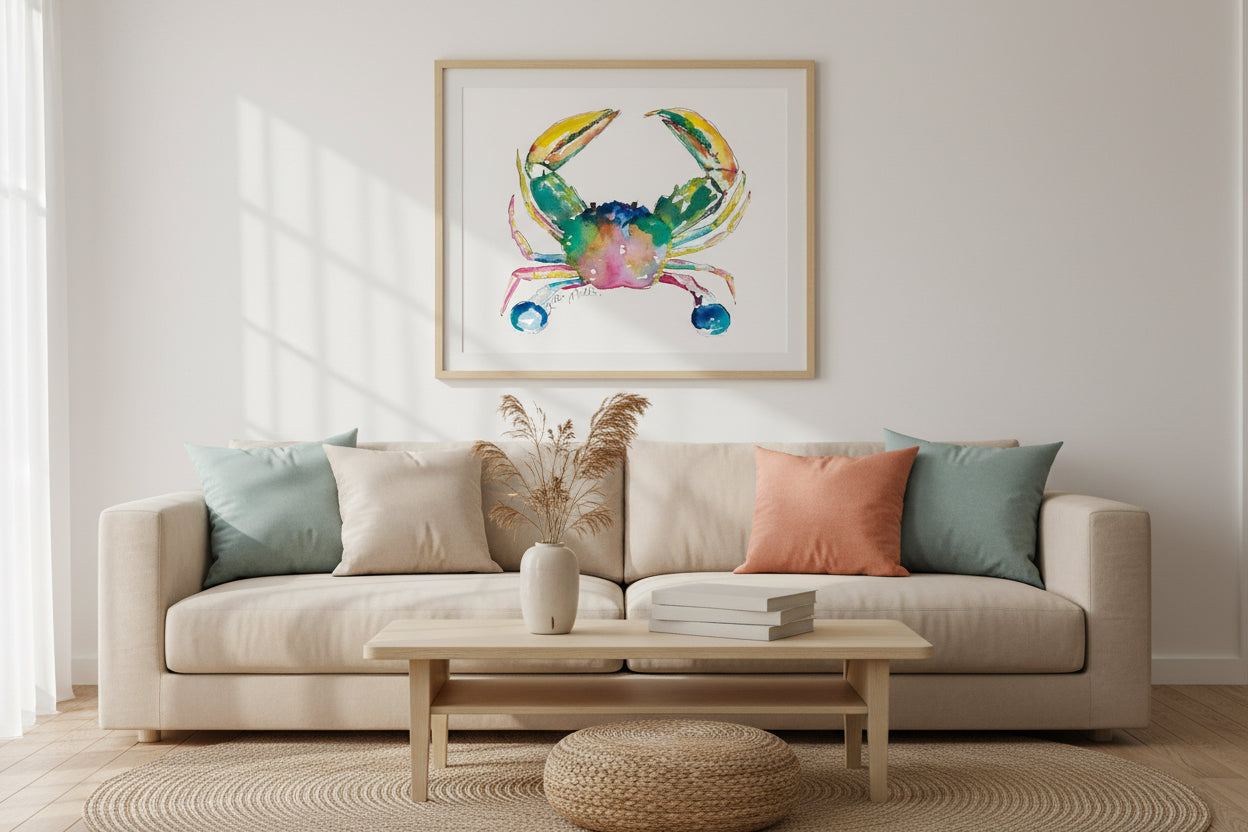 Yellow Claw Coast Crab Watercolor Art Print