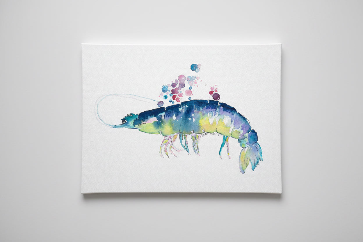 Midnight Tide Prawn Watercolor Art Print
