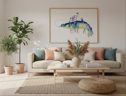 Midnight Tide Prawn Watercolor Art Print
