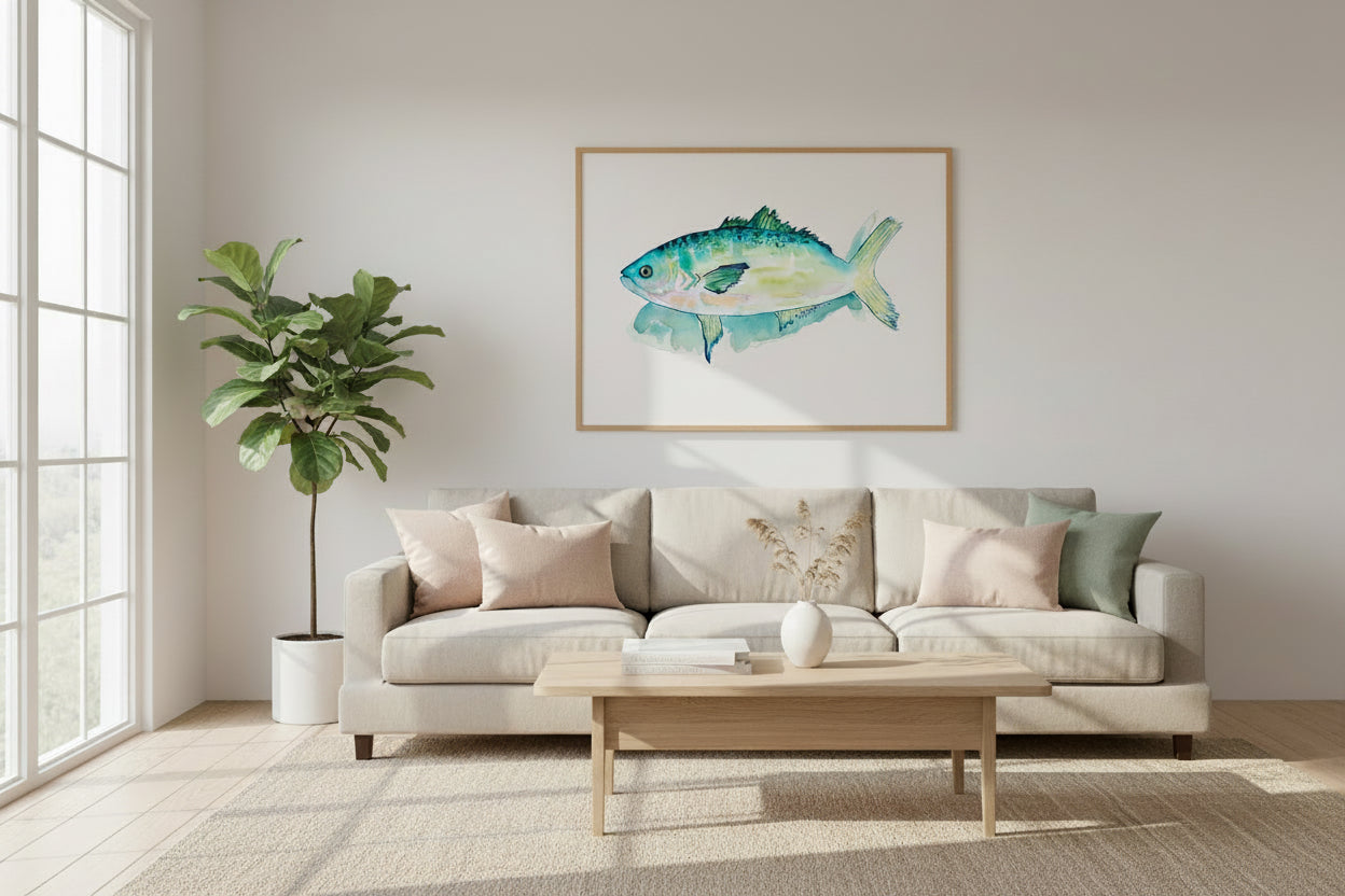 Swimming in Aqua Artwork Watercolor Art Print