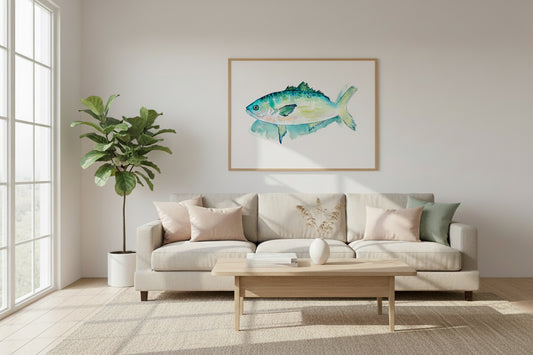 Swimming in Aqua Artwork Watercolor Art Print