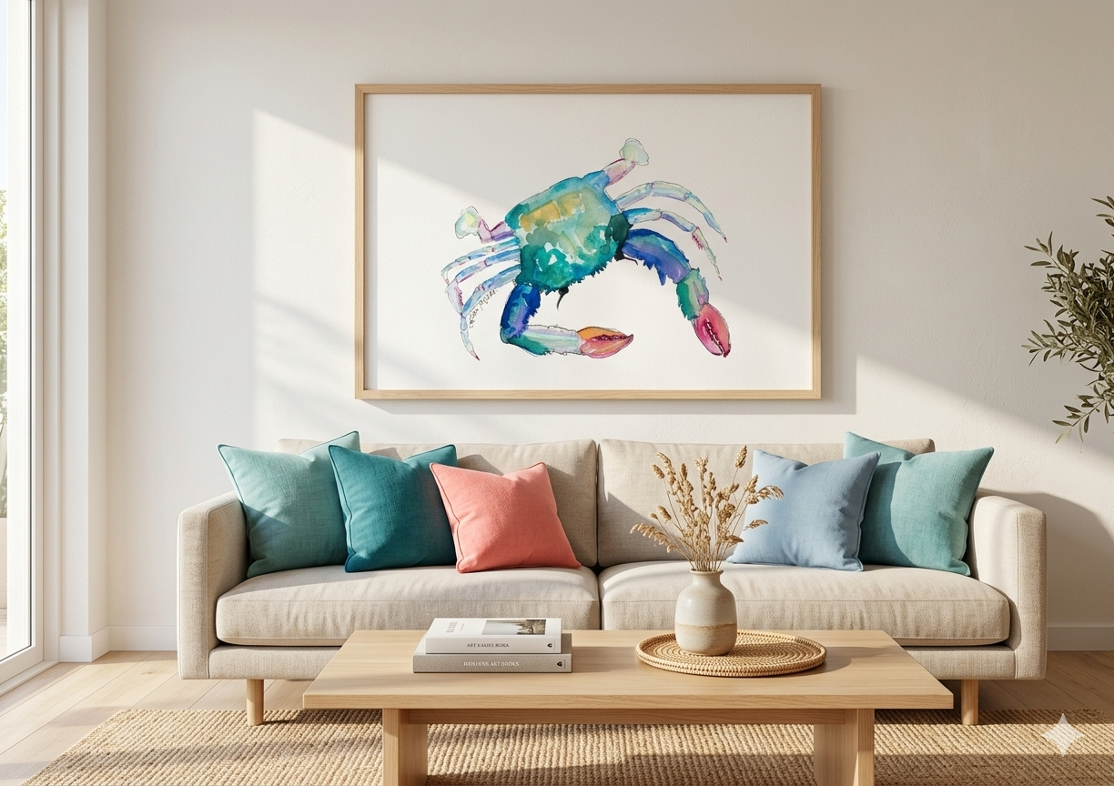 Coral Claw Crab Watercolor Art Print