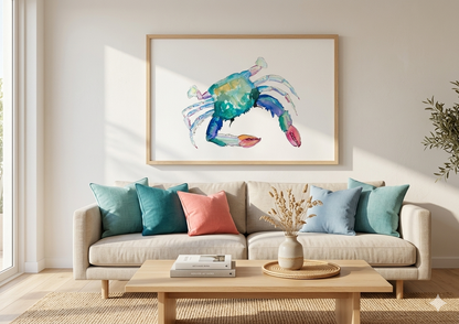 Coral Claw Crab Watercolor Art Print