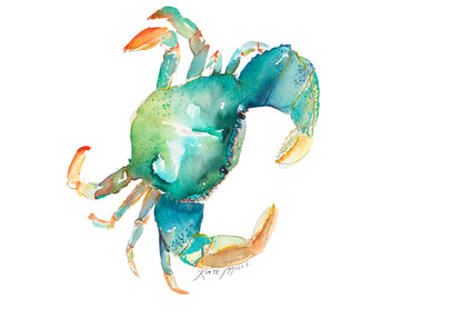 Saltwater Drift- Green Crab Watercolor Art Print