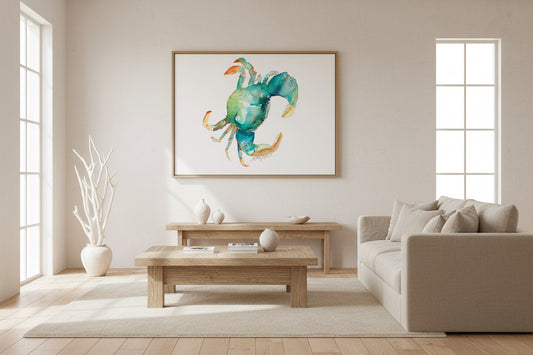 Saltwater Drift- Green Crab Watercolor Art Print