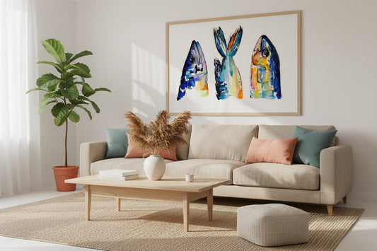 Blue Catch Trio Ocean Watercolor Art Print