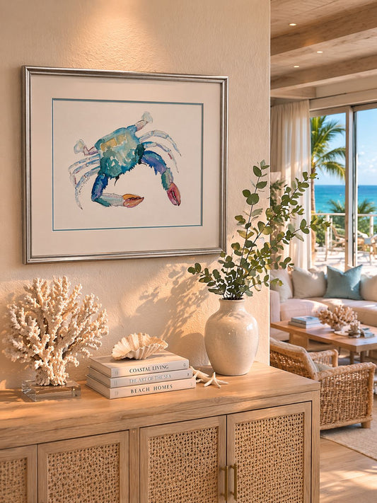 Framed A3 Coral Claw Crab Original Watercolor Art Print