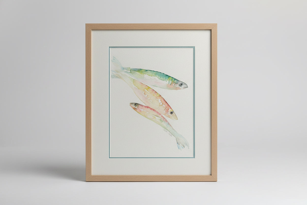 Framed A3 Pastel Swim Original Watercolor Art Print