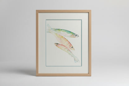 Framed A3 Pastel Swim Original Watercolor Art Print