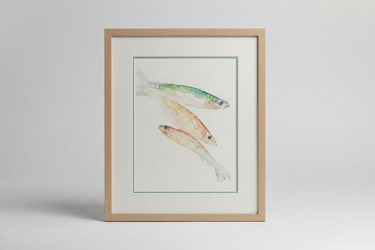 Framed A3 Pastel Swim Original Watercolor Art Print