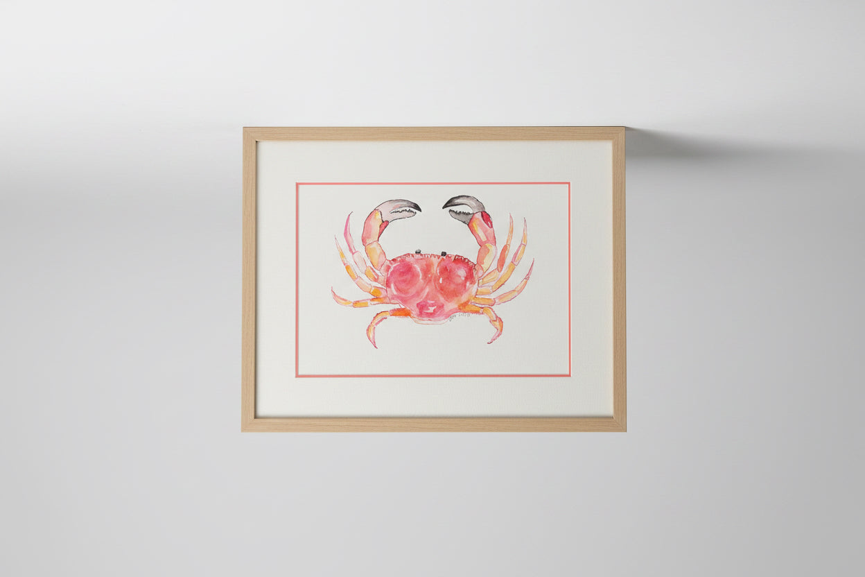 Framed A3 Sunrise Crab Original Watercolor Art Print