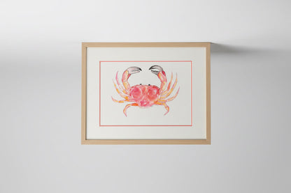 Framed A3 Sunrise Crab Original Watercolor Art Print