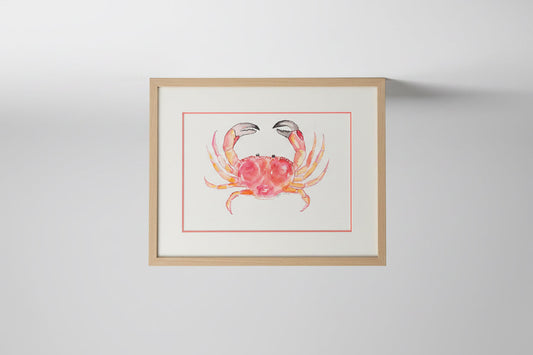 Framed A3 Sunrise Crab Original Watercolor Art Print