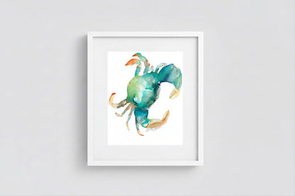 Saltwater Drift- Green Crab Watercolor Art Print